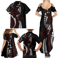 Polynesian Plumeria Floral Tattoo Pattern Family Matching Summer Maxi Dress and Hawaiian Shirt Oxblood Style LT9 - Polynesian Pride