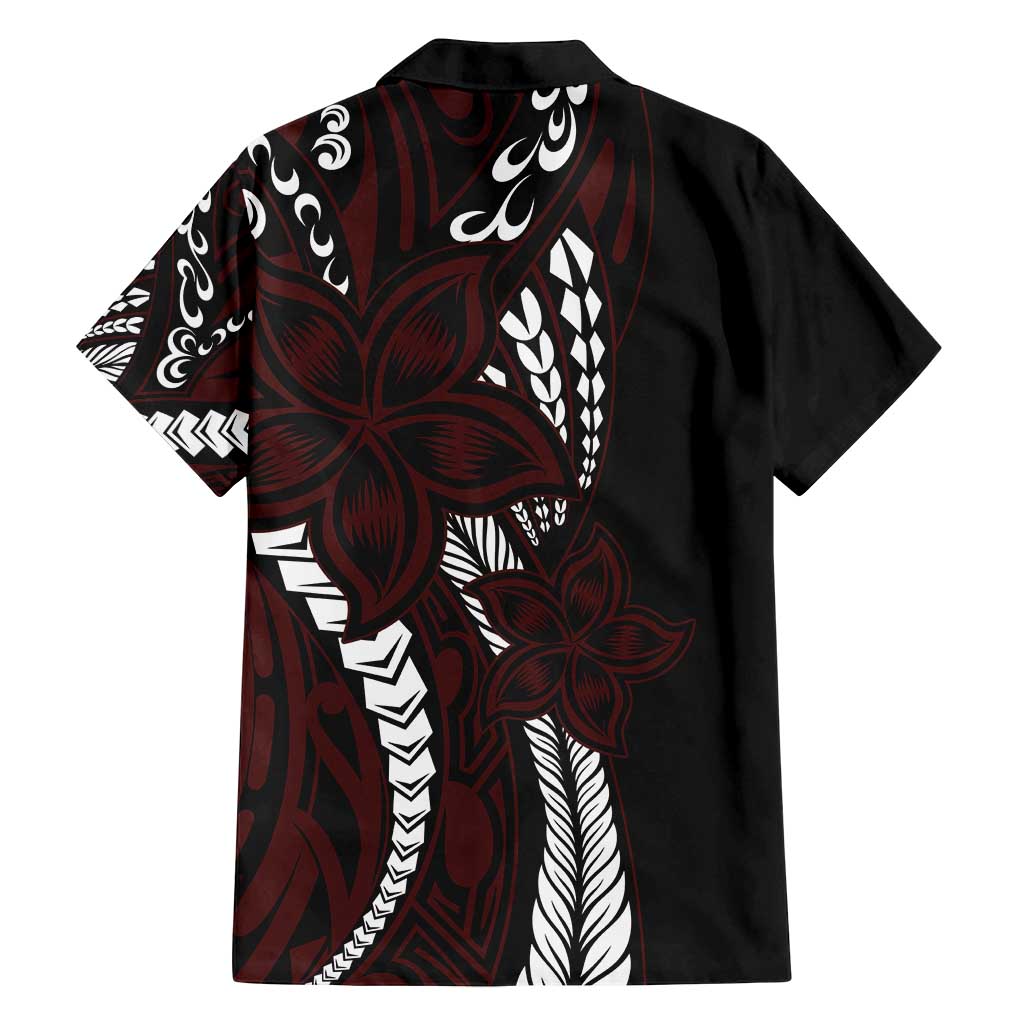 Polynesian Plumeria Floral Tattoo Pattern Family Matching Tank Maxi Dress and Hawaiian Shirt Oxblood Style