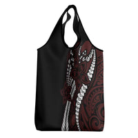 Polynesian Plumeria Floral Tattoo Pattern Grocery Bag Oxblood Style
