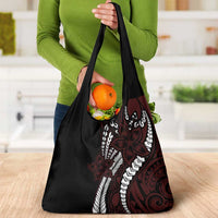 Polynesian Plumeria Floral Tattoo Pattern Grocery Bag Oxblood Style