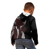 Polynesian Plumeria Floral Tattoo Pattern Kid Hoodie Oxblood Style