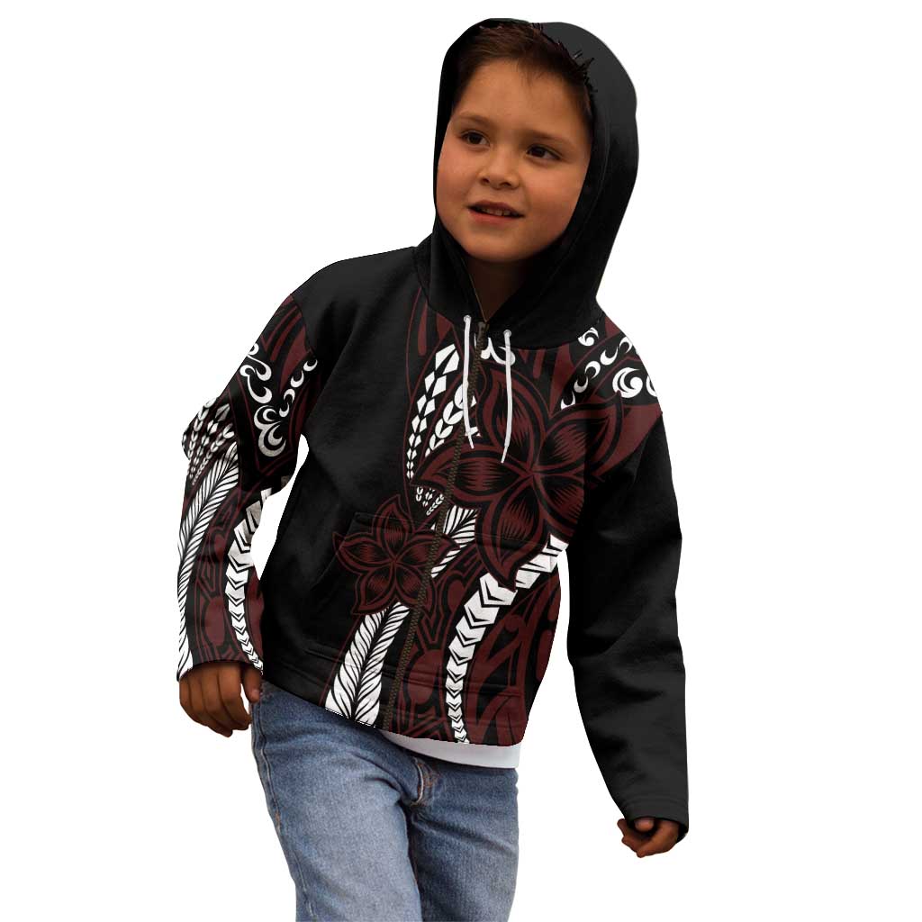 Polynesian Plumeria Floral Tattoo Pattern Kid Hoodie Oxblood Style