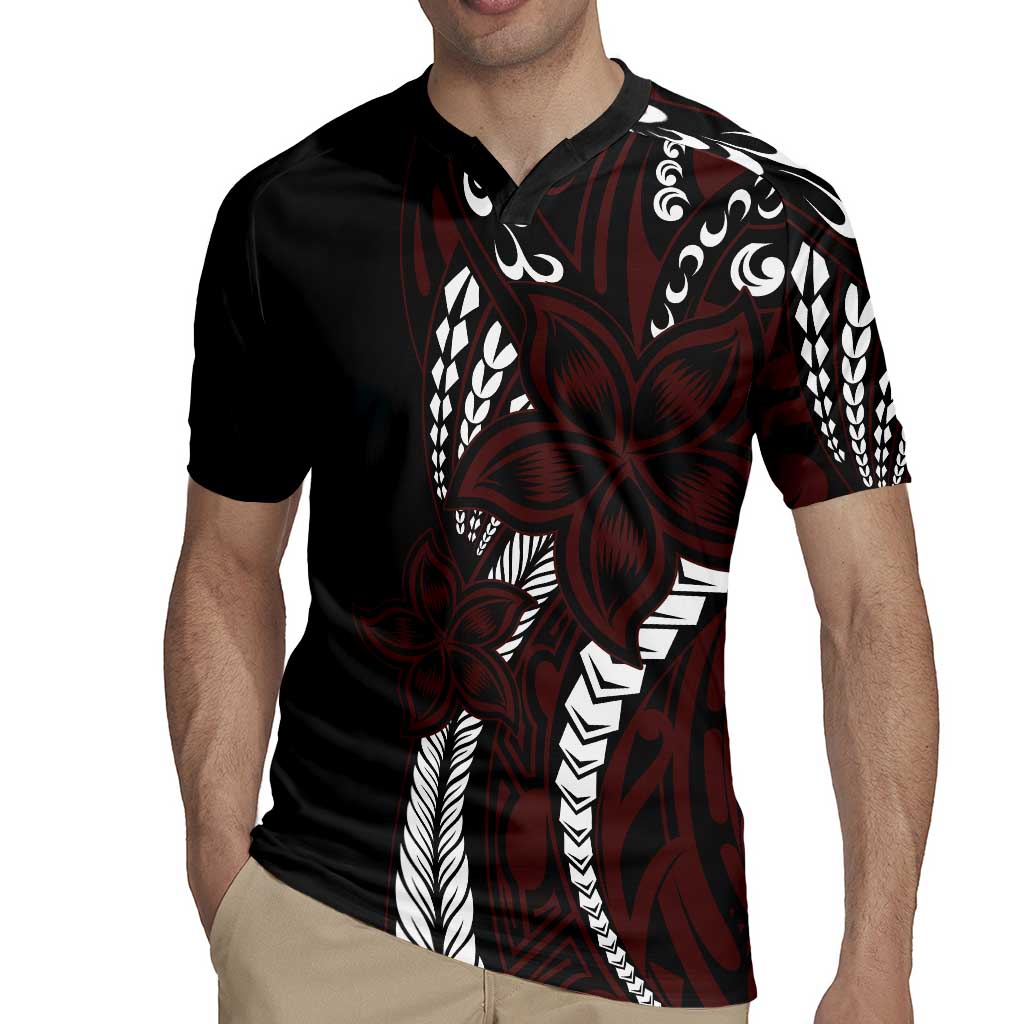 Polynesian Plumeria Floral Tattoo Pattern Rugby Jersey Oxblood Style