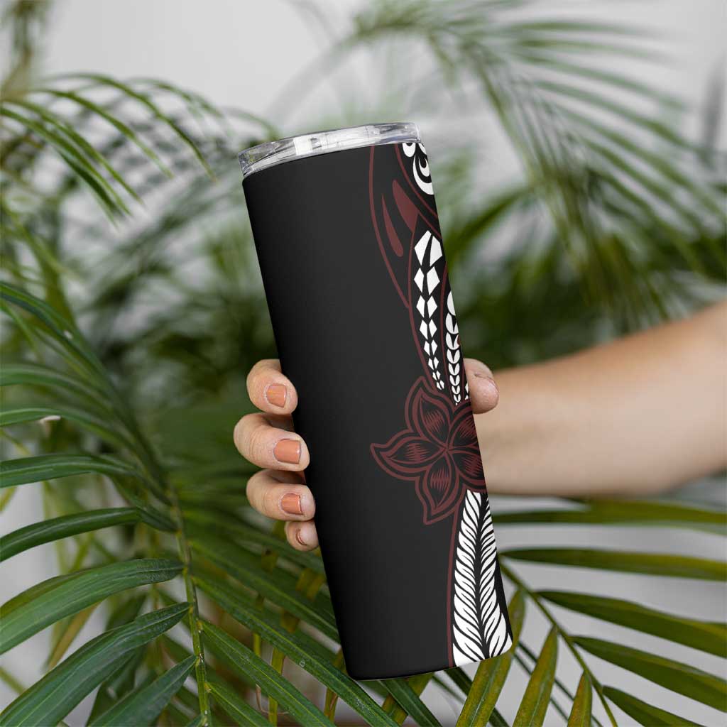 Polynesian Plumeria Floral Tattoo Pattern Skinny Tumbler Oxblood Style