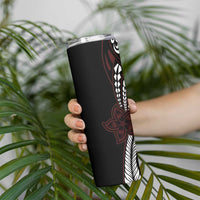 Polynesian Plumeria Floral Tattoo Pattern Skinny Tumbler Oxblood Style