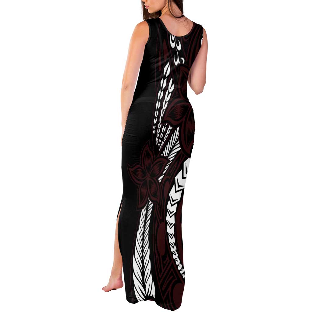 Polynesian Plumeria Floral Tattoo Pattern Tank Maxi Dress Oxblood Style