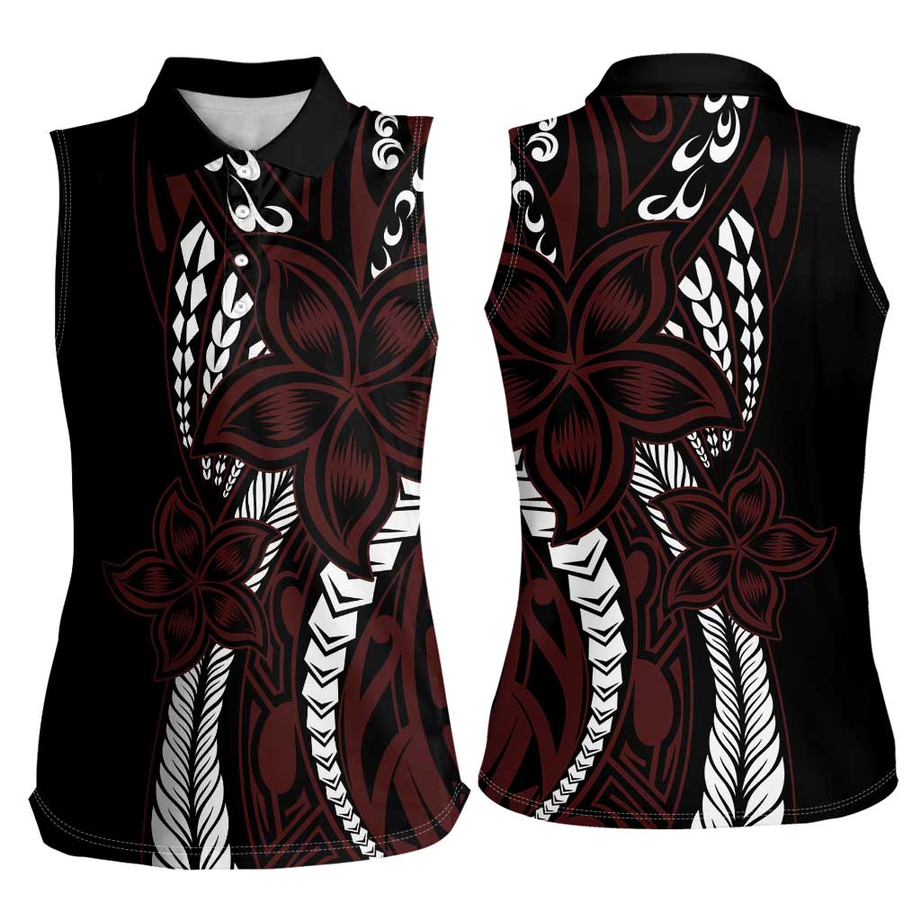 Polynesian Plumeria Floral Tattoo Pattern Women Sleeveless Polo Shirt Oxblood Style LT9 - Polynesian Pride