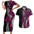 Polynesian Plumeria Floral Tattoo Pattern Couples Matching Short Sleeve Bodycon Dress and Hawaiian Shirt Pink Style