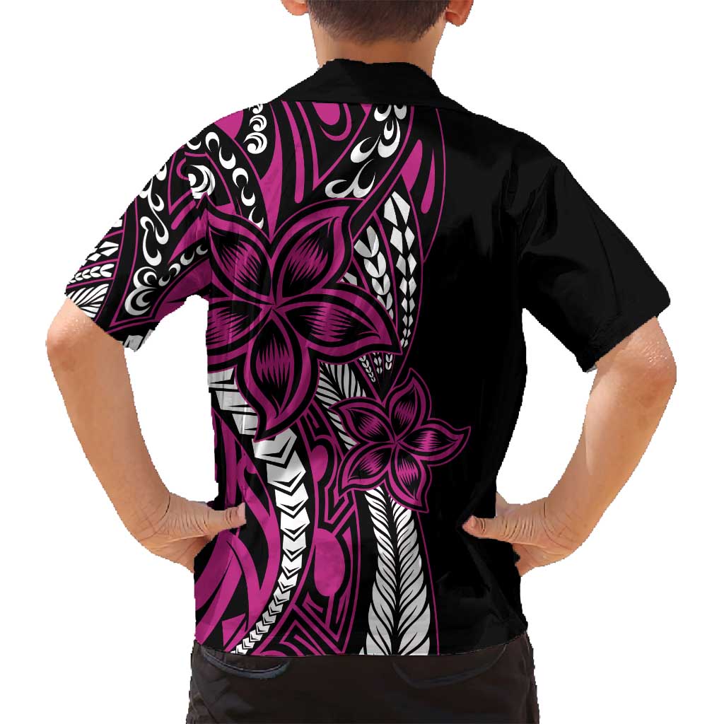 Polynesian Plumeria Floral Tattoo Pattern Family Matching Long Sleeve Bodycon Dress and Hawaiian Shirt Pink Style LT9 - Polynesian Pride