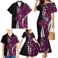 Polynesian Plumeria Floral Tattoo Pattern Family Matching Mermaid Dress and Hawaiian Shirt Pink Style LT9 - Polynesian Pride
