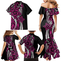 Polynesian Plumeria Floral Tattoo Pattern Family Matching Mermaid Dress and Hawaiian Shirt Pink Style LT9 - Polynesian Pride