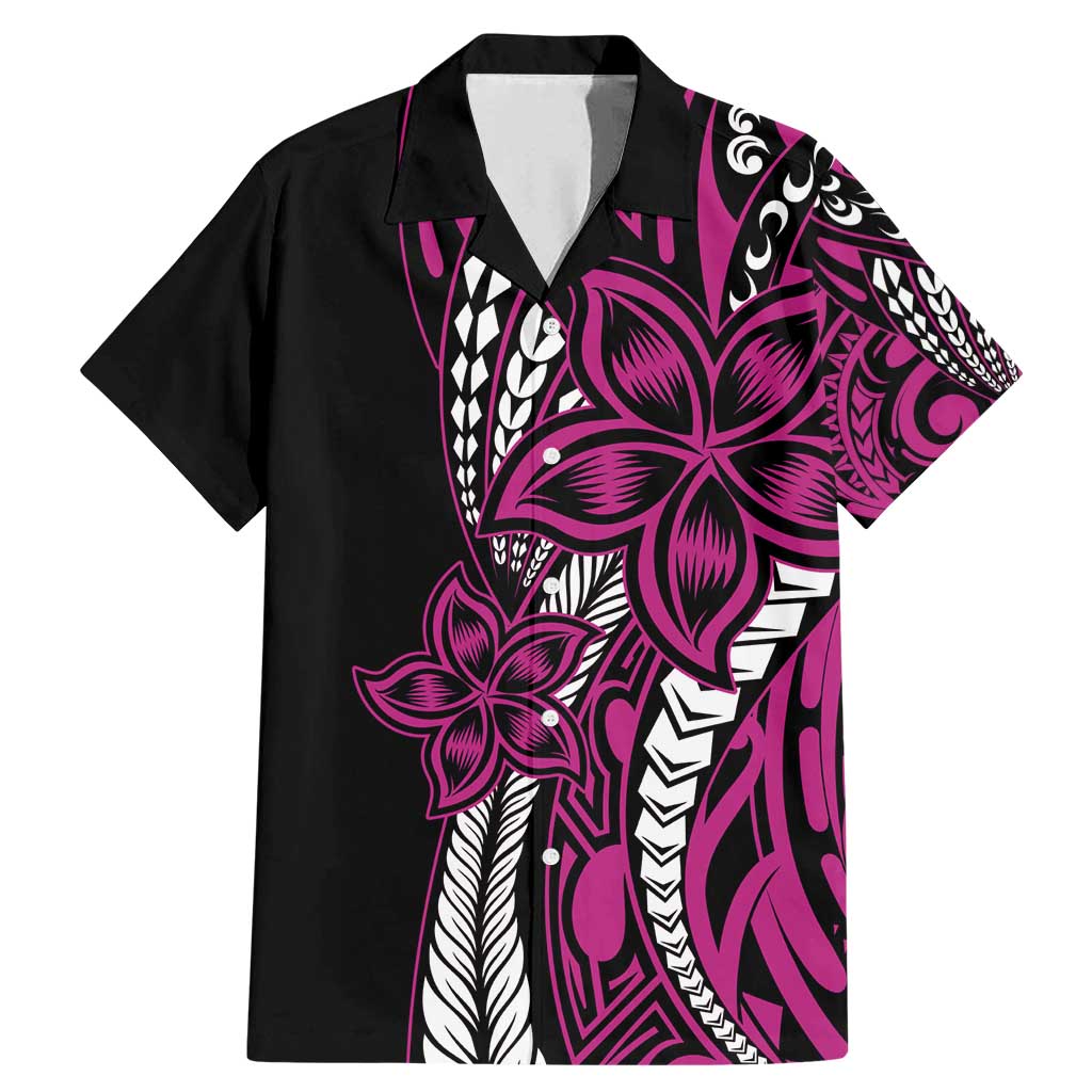 Polynesian Plumeria Floral Tattoo Pattern Family Matching Mermaid Dress and Hawaiian Shirt Pink Style LT9 Dad's Shirt - Short Sleeve Pink - Polynesian Pride