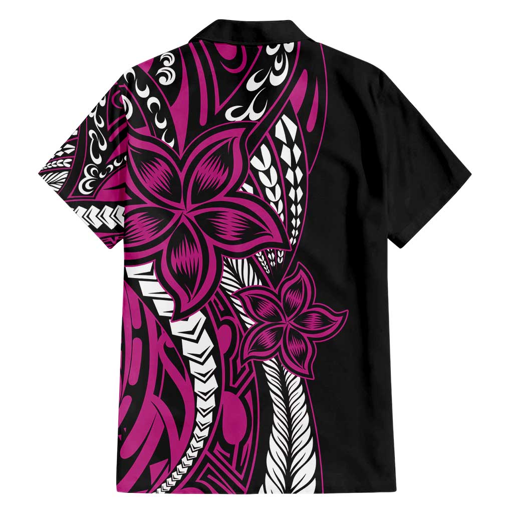 Polynesian Plumeria Floral Tattoo Pattern Family Matching Short Sleeve Bodycon Dress and Hawaiian Shirt Pink Style LT9 - Polynesian Pride