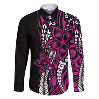 Polynesian Plumeria Floral Tattoo Pattern Family Matching Short Sleeve Bodycon Dress and Hawaiian Shirt Pink Style LT9 Dad's Shirt - Long Sleeve Pink - Polynesian Pride