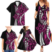 Polynesian Plumeria Floral Tattoo Pattern Family Matching Summer Maxi Dress and Hawaiian Shirt Pink Style LT9 - Polynesian Pride
