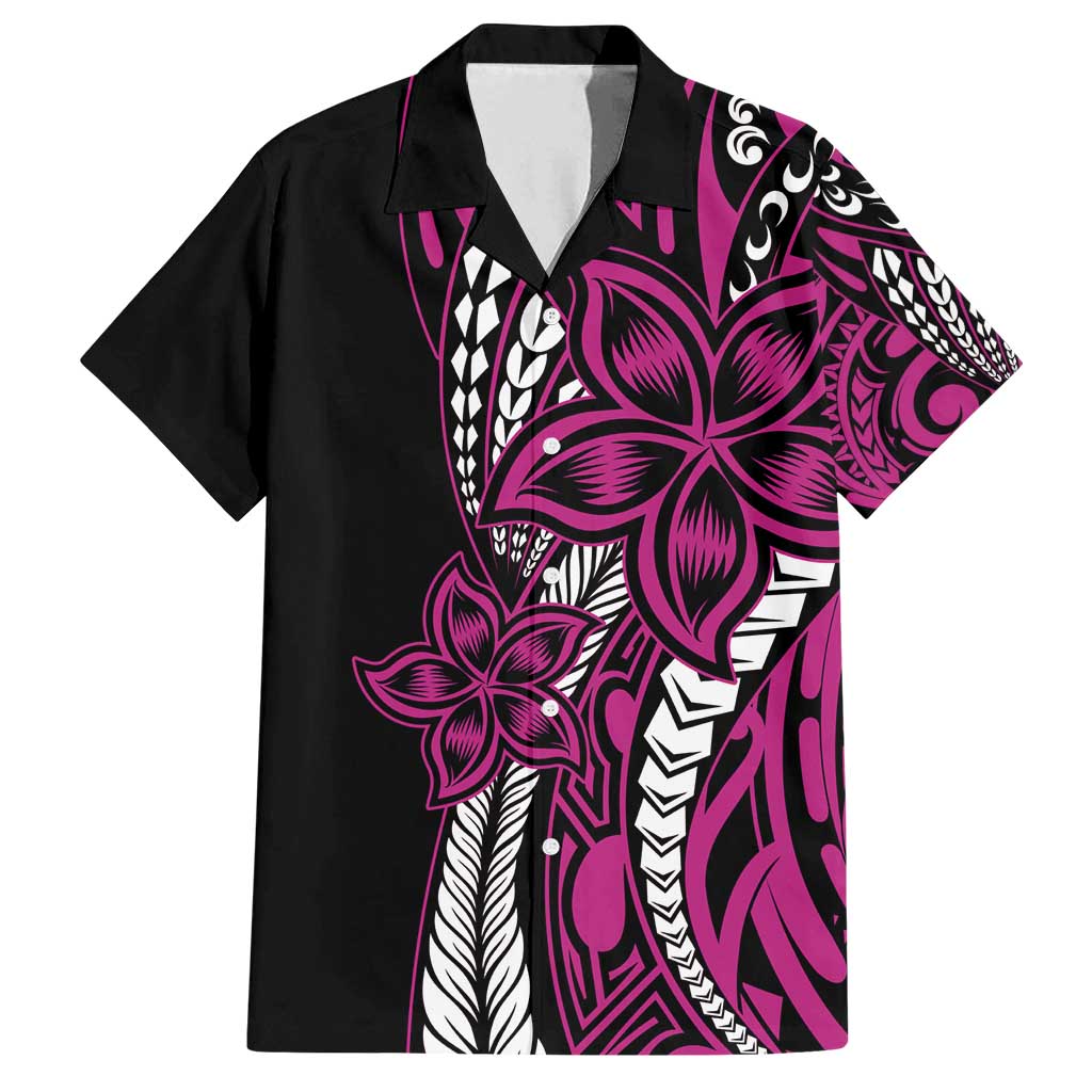 Polynesian Plumeria Floral Tattoo Pattern Family Matching Tank Maxi Dress and Hawaiian Shirt Pink Style