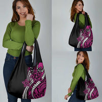 Polynesian Plumeria Floral Tattoo Pattern Grocery Bag Pink Style