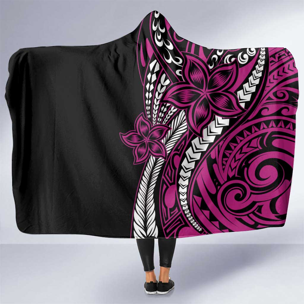 Polynesian Plumeria Floral Tattoo Pattern Hooded Blanket Pink Style