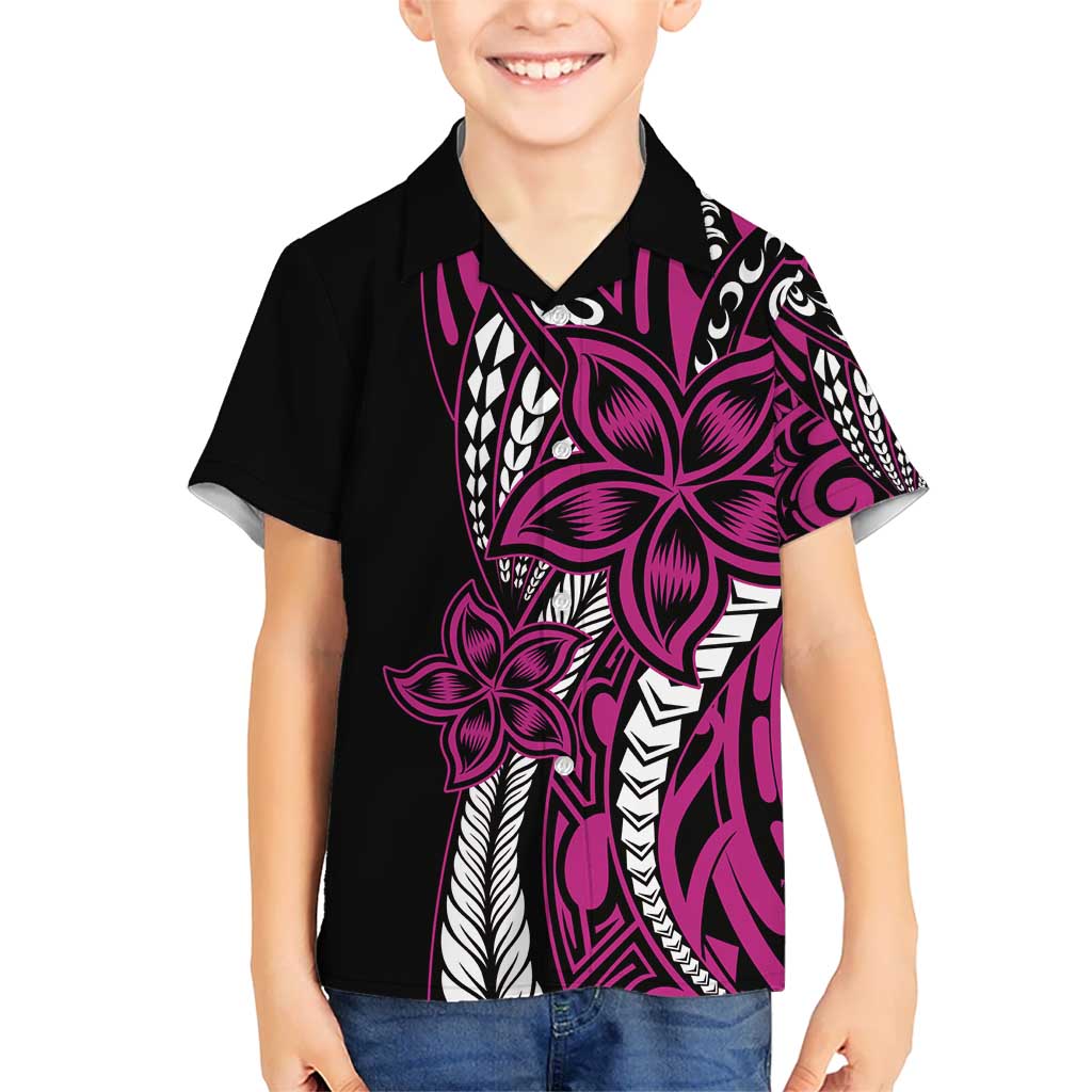 Polynesian Plumeria Floral Tattoo Pattern Kid Hawaiian Shirt Pink Style