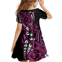 Polynesian Plumeria Floral Tattoo Pattern Kid Short Sleeve Dress Pink Style
