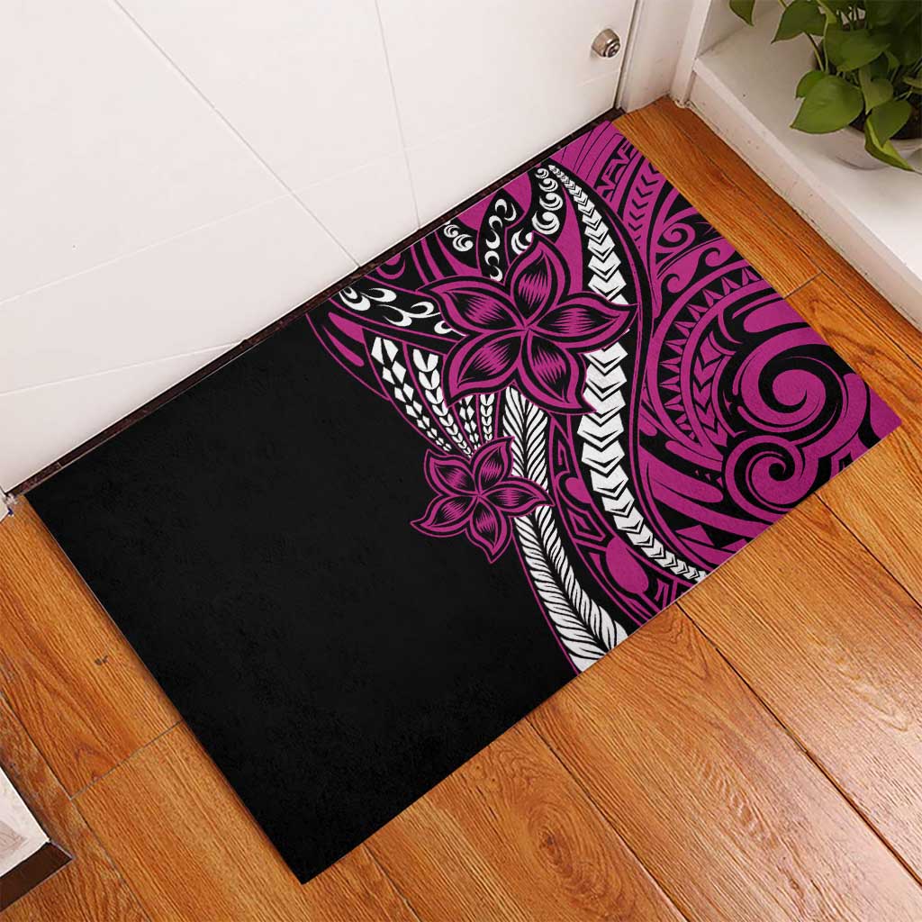 Polynesian Plumeria Floral Tattoo Pattern Rubber Doormat Pink Style