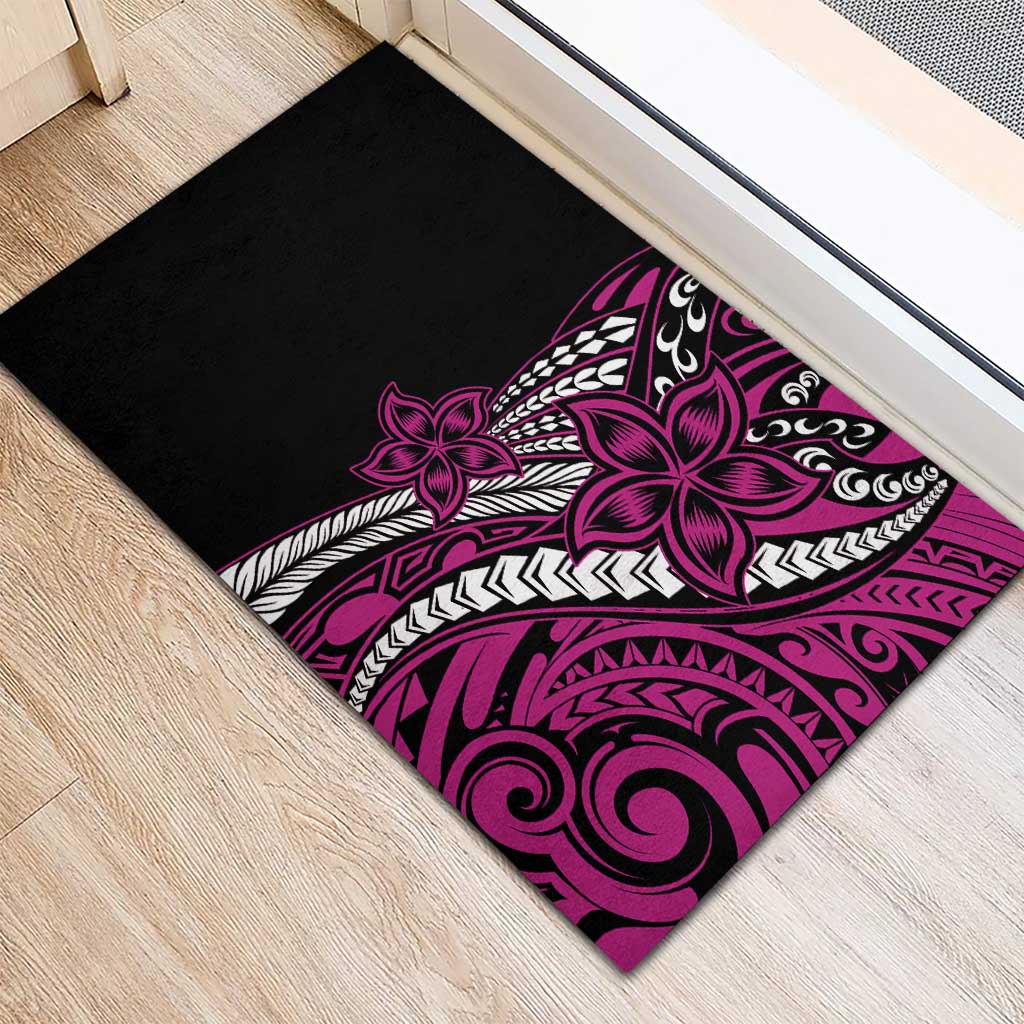 Polynesian Plumeria Floral Tattoo Pattern Rubber Doormat Pink Style