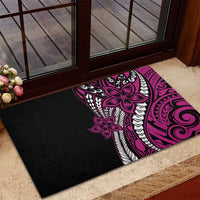 Polynesian Plumeria Floral Tattoo Pattern Rubber Doormat Pink Style