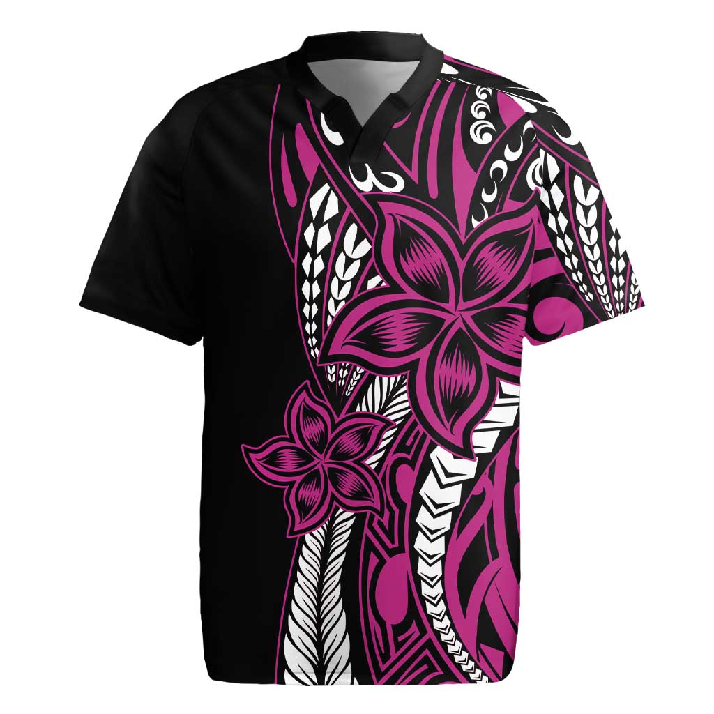 Polynesian Plumeria Floral Tattoo Pattern Rugby Jersey Pink Style