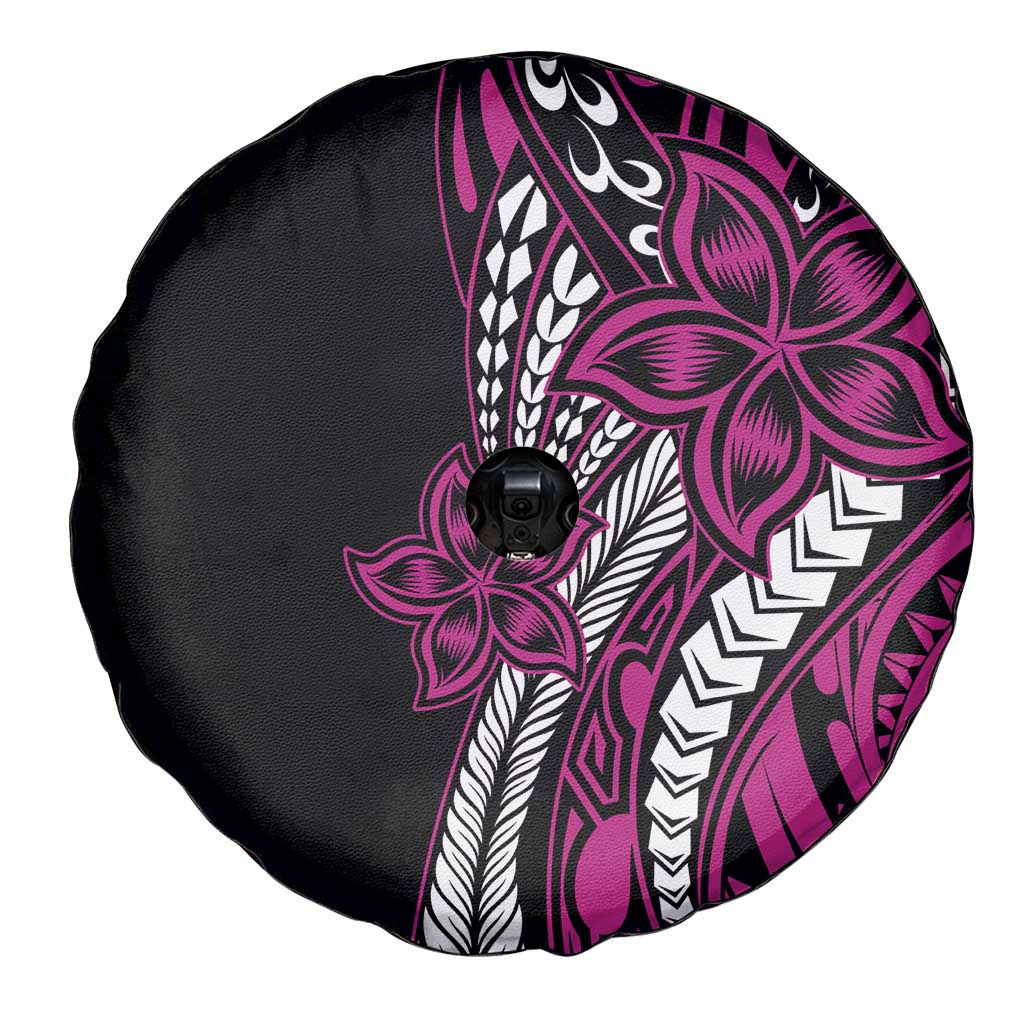 Polynesian Plumeria Floral Tattoo Pattern Spare Tire Cover Pink Style
