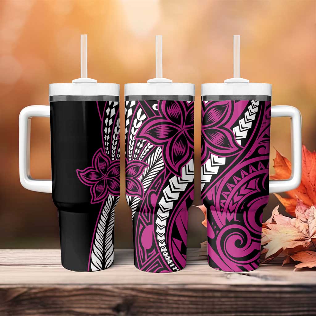 Polynesian Plumeria Floral Tattoo Pattern Tumbler With Handle Pink Style