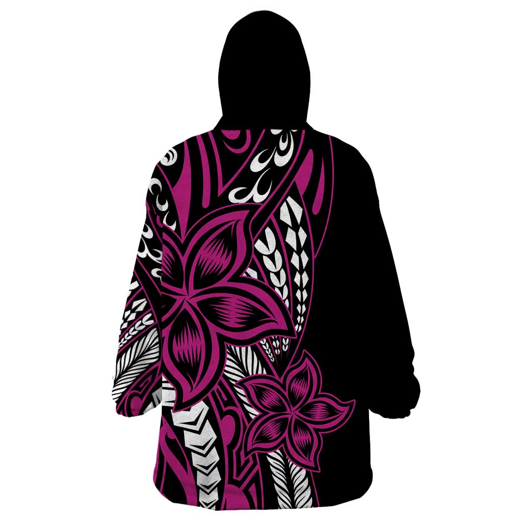 Polynesian Plumeria Floral Tattoo Pattern Wearable Blanket Hoodie Pink Style