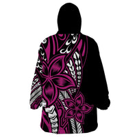 Polynesian Plumeria Floral Tattoo Pattern Wearable Blanket Hoodie Pink Style