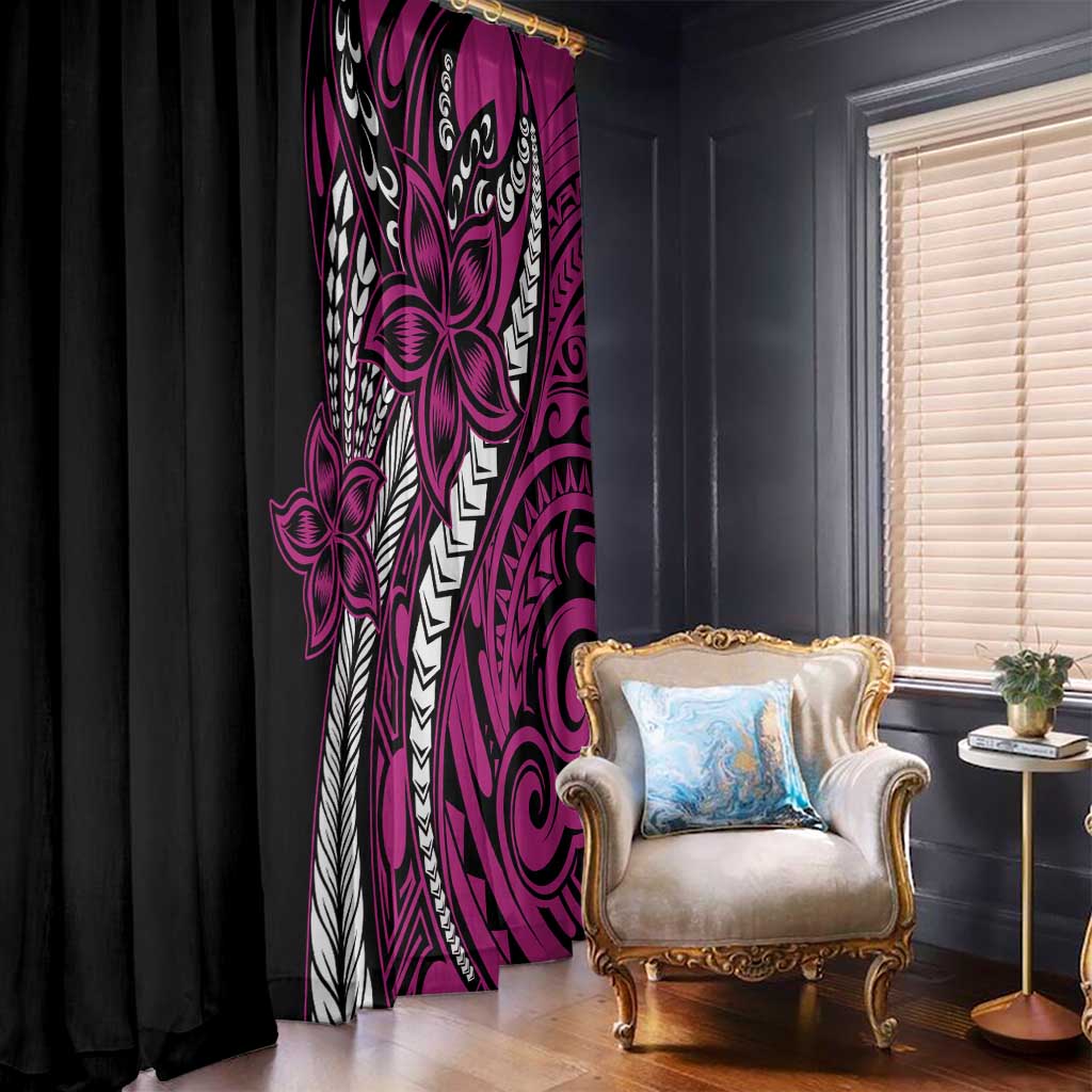 Polynesian Plumeria Floral Tattoo Pattern Window Curtain Pink Style