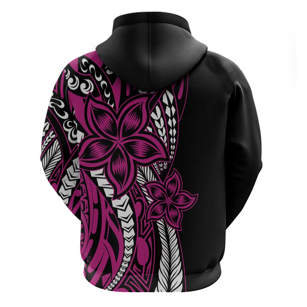 Polynesian Plumeria Floral Tattoo Pattern Zip Hoodie Pink Style