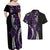 Polynesian Plumeria Floral Tattoo Pattern Couples Matching Off Shoulder Maxi Dress and Hawaiian Shirt Purple Style