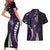 Polynesian Plumeria Floral Tattoo Pattern Couples Matching Short Sleeve Bodycon Dress and Hawaiian Shirt Purple Style