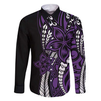 Polynesian Plumeria Floral Tattoo Pattern Family Matching Mermaid Dress and Hawaiian Shirt Purple Style LT9 Dad's Shirt - Long Sleeve Purple - Polynesian Pride