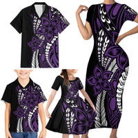 Polynesian Plumeria Floral Tattoo Pattern Family Matching Short Sleeve Bodycon Dress and Hawaiian Shirt Purple Style LT9 - Polynesian Pride