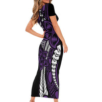 Polynesian Plumeria Floral Tattoo Pattern Family Matching Short Sleeve Bodycon Dress and Hawaiian Shirt Purple Style LT9 - Polynesian Pride