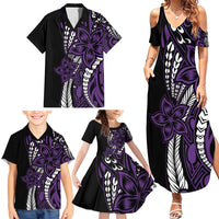Polynesian Plumeria Floral Tattoo Pattern Family Matching Summer Maxi Dress and Hawaiian Shirt Purple Style LT9 - Polynesian Pride