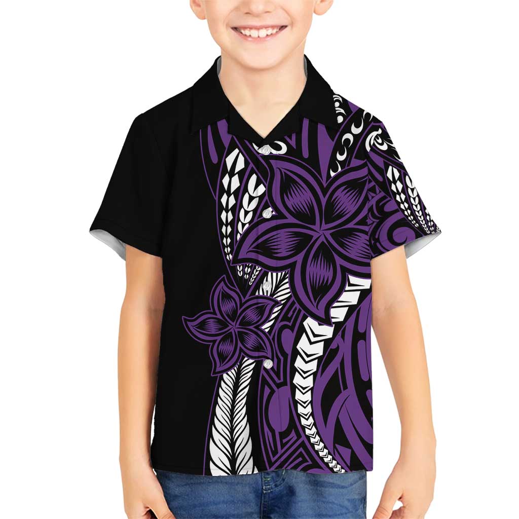 Polynesian Plumeria Floral Tattoo Pattern Family Matching Summer Maxi Dress and Hawaiian Shirt Purple Style LT9 Son's Shirt Purple - Polynesian Pride