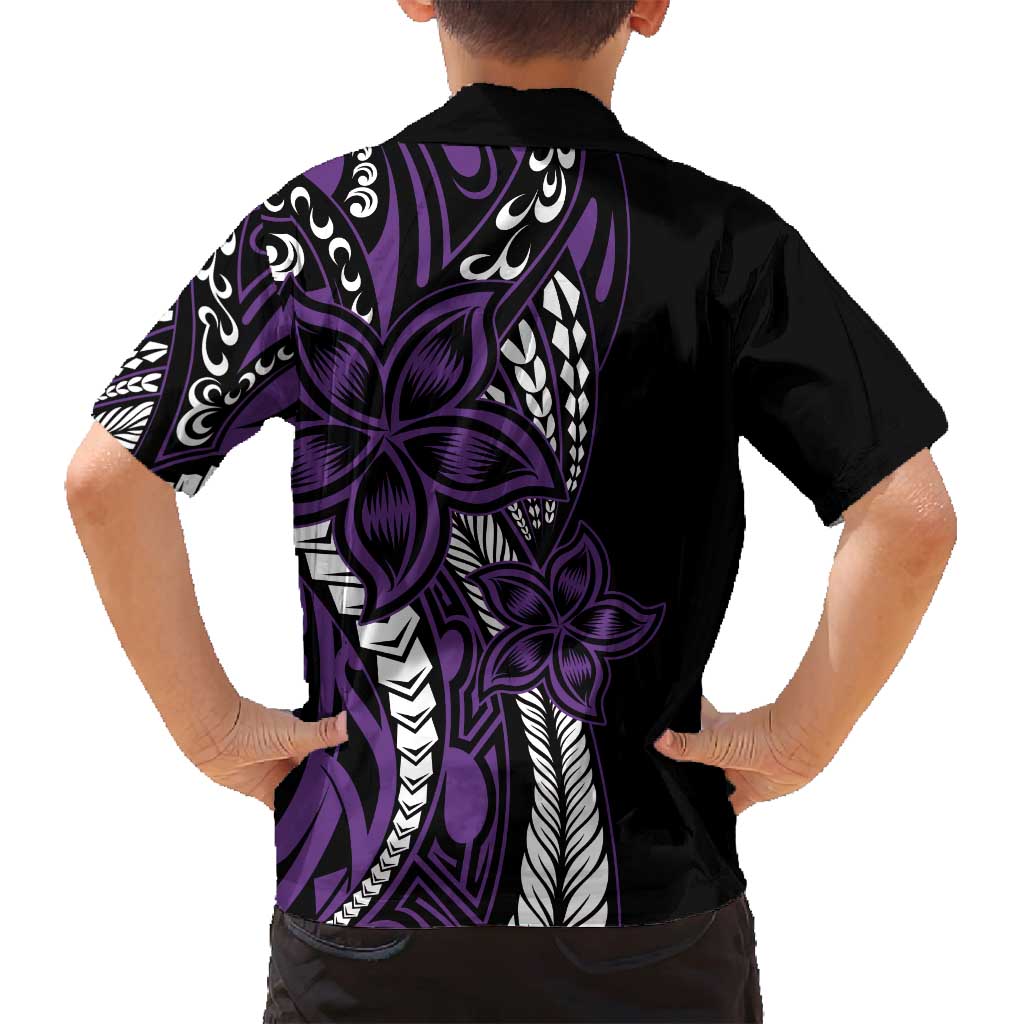 Polynesian Plumeria Floral Tattoo Pattern Family Matching Tank Maxi Dress and Hawaiian Shirt Purple Style