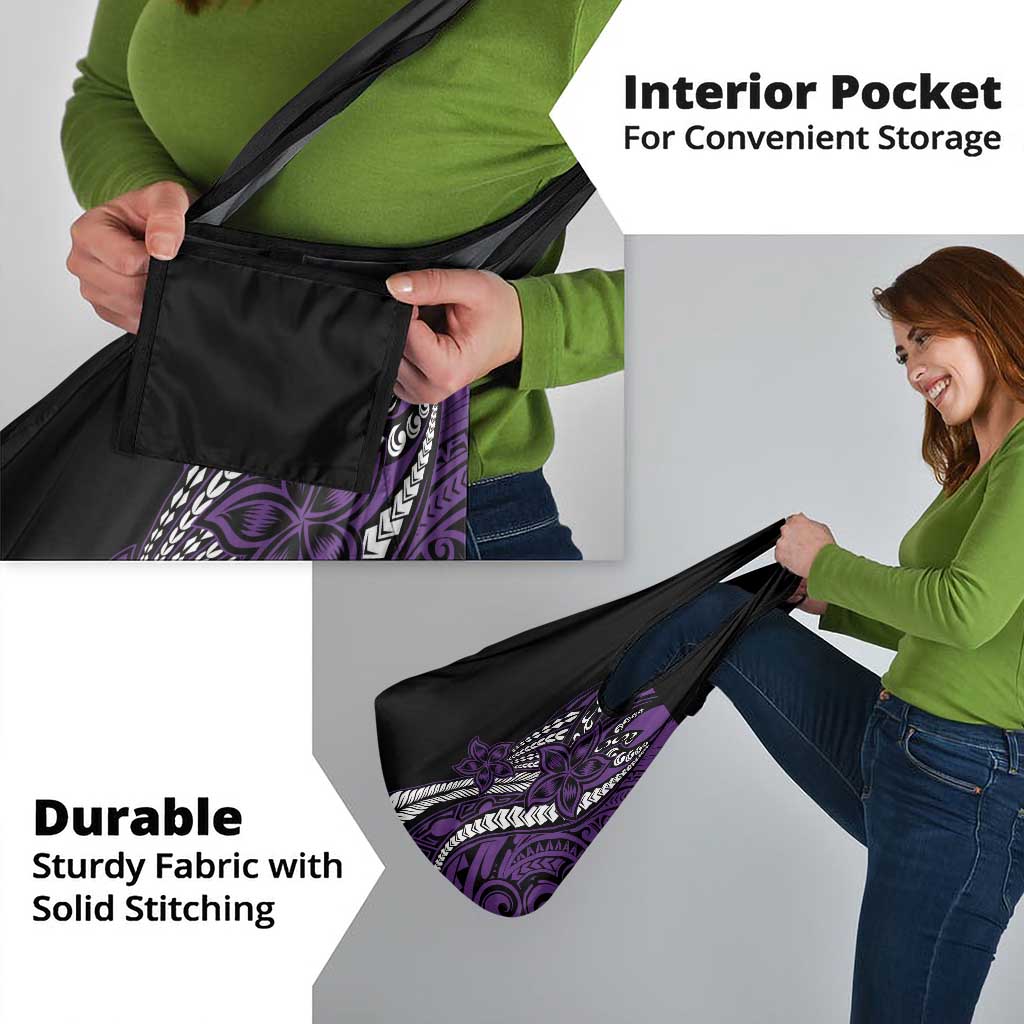 Polynesian Plumeria Floral Tattoo Pattern Grocery Bag Purple Style