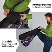 Polynesian Plumeria Floral Tattoo Pattern Grocery Bag Purple Style