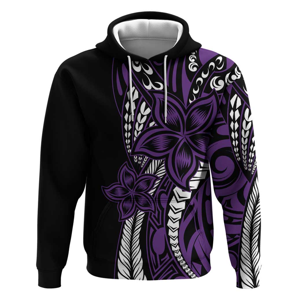 Polynesian Plumeria Floral Tattoo Pattern Hoodie Purple Style