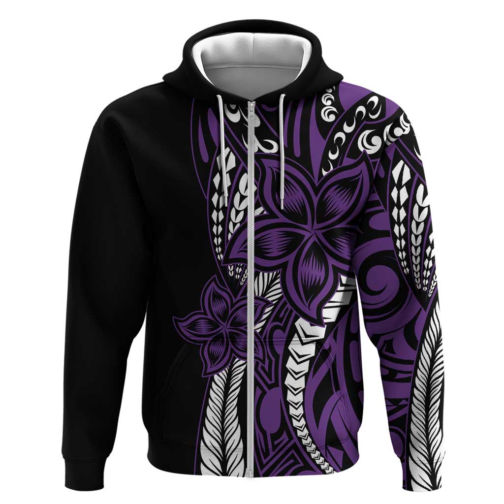 Polynesian Plumeria Floral Tattoo Pattern Hoodie Purple Style