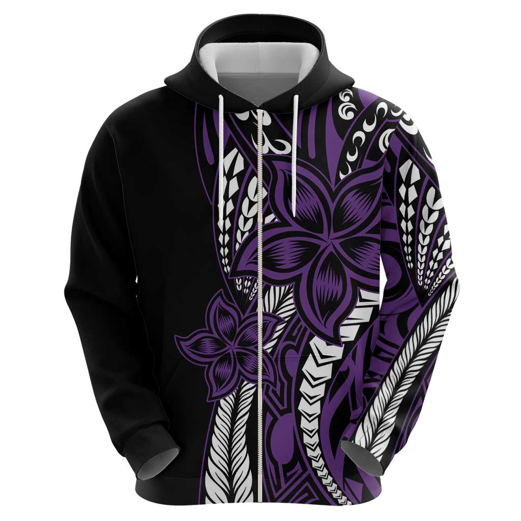Polynesian Plumeria Floral Tattoo Pattern Hoodie Purple Style