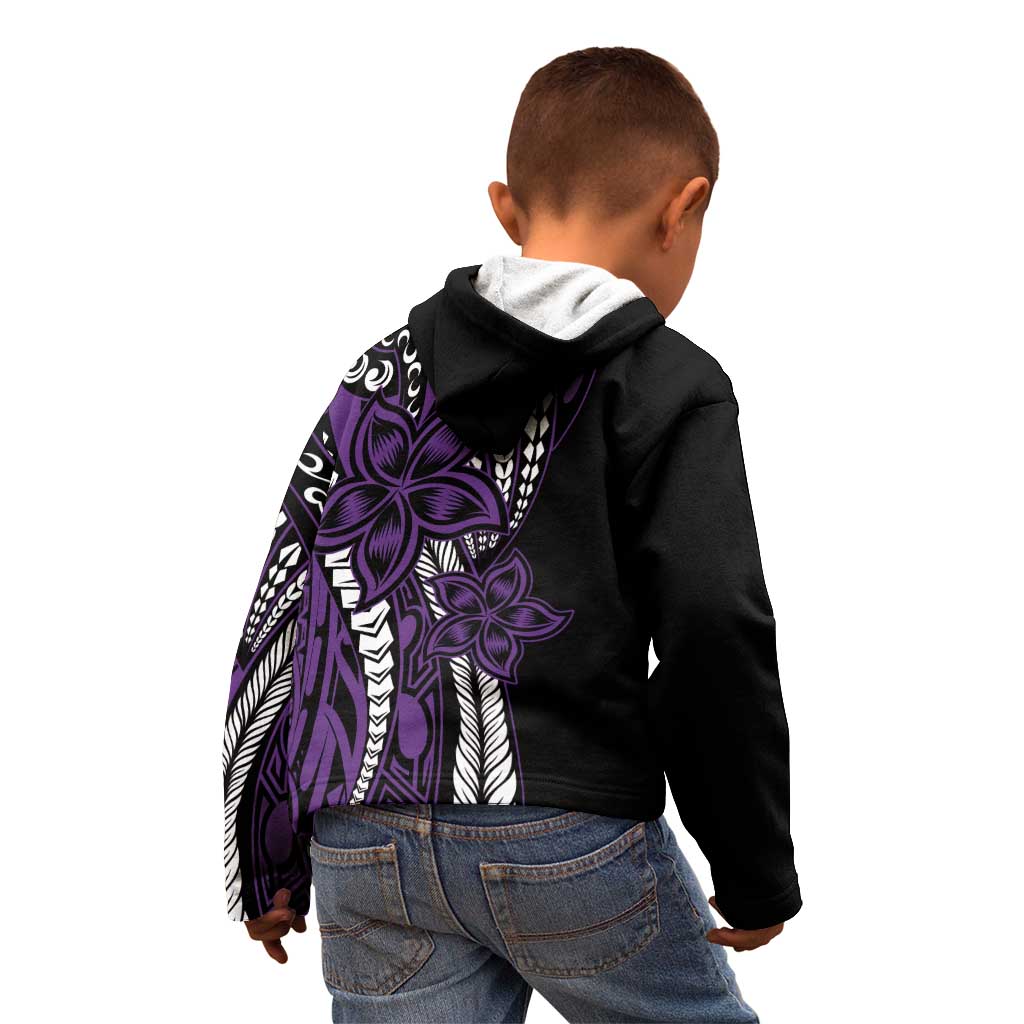 Polynesian Plumeria Floral Tattoo Pattern Kid Hoodie Purple Style