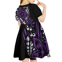 Polynesian Plumeria Floral Tattoo Pattern Kid Short Sleeve Dress Purple Style