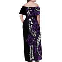 Polynesian Plumeria Floral Tattoo Pattern Off Shoulder Maxi Dress Purple Style